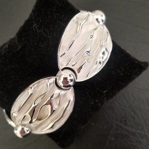 Solid Sterling Silver Handcrafted Cascading Wave Oval Link Bracelet Silver White
